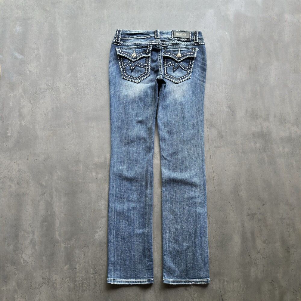 Miss Me Irene Straight Jeans Womens 29x34.5 Blue Distressed Flap Pockets